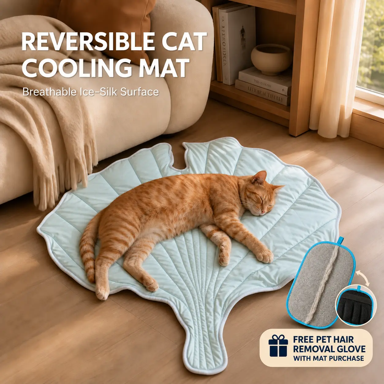 [Buy 1,get 1 free]PAWSURD Classic Leaf-Shape Reversible Dog Cooling Mat, 34x36in Gel-Free Breathable Ice Silk Pad for Heat Relief, Machine Washable for Crate & Floor