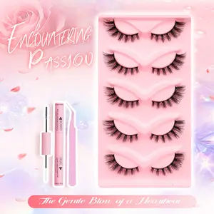 X08 Fox Eyes 5 Pairs Mixed Colour False Eyelash Set, Eyelash Glue, Eyelash Tweezers, Beginner's Tool, Cat Eye Effect False Eyelashes, Natural Volume Eye Makeup Striped Eyelashes for Women and Girls. manga lash v eyes lashes Cosmetic fairy lash clusters
