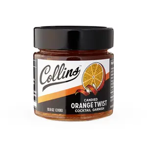 Collins Candied Fruit Orange Peel Twist in Syrup, Popular Cocktail Garnish for Skinny Margarita, Martini, Mojito, Orange Peel for Old Fashioned Drinks, Baking, Desserts, Salad, 10.9 oz