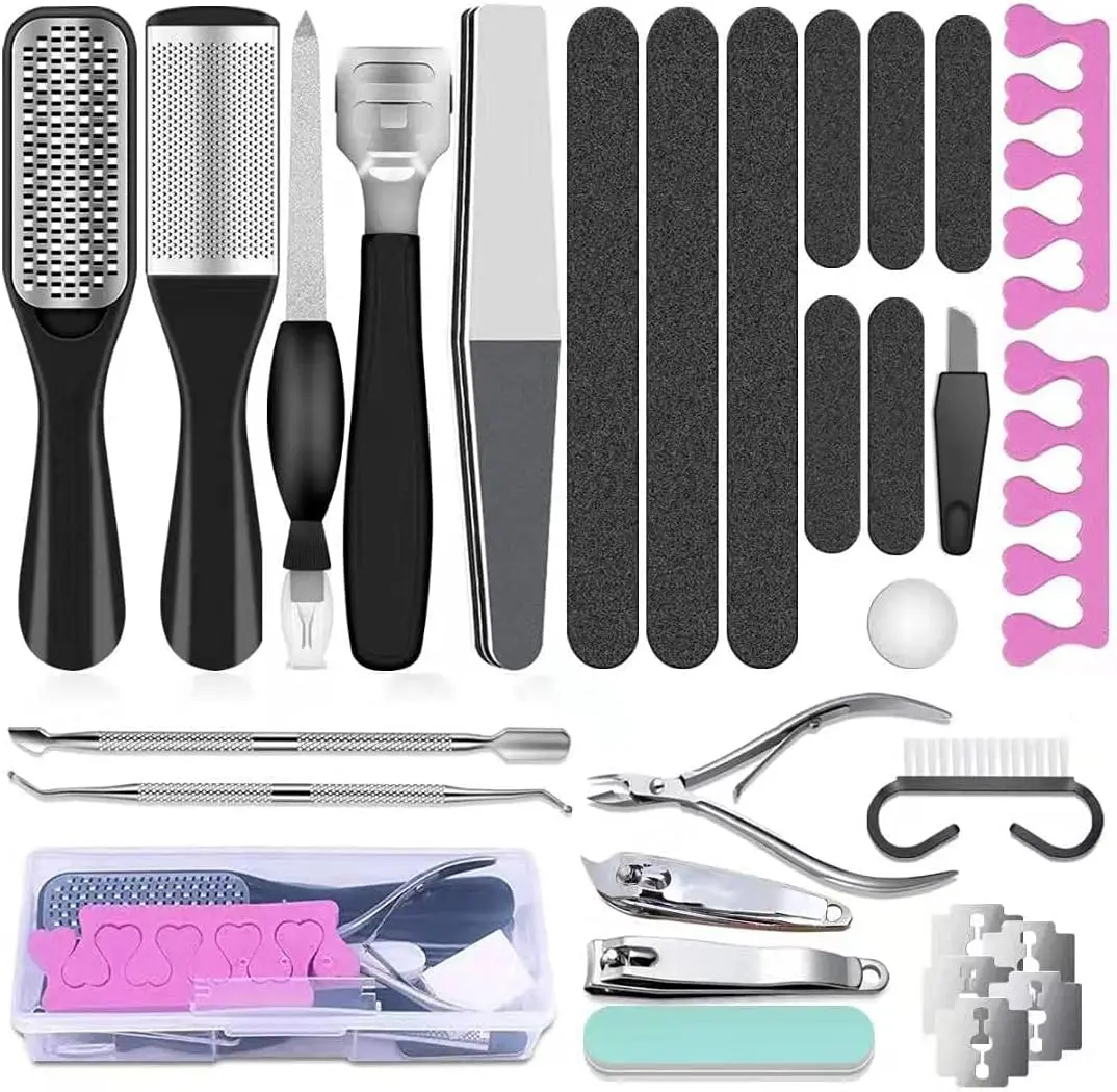 Pedicure Tools for Feet, 30 in 1 Foot Scrubber Manicure Kit for Women Men, Stainless Steel Foot File Foot SPA, Professional Callus Remover Skin Tag, Included Nail Toenail Clipper File Foot Rasp