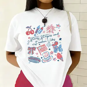 Patriotic USA Summer BBQ Firework Cotton Tee For Independence Day Celebration