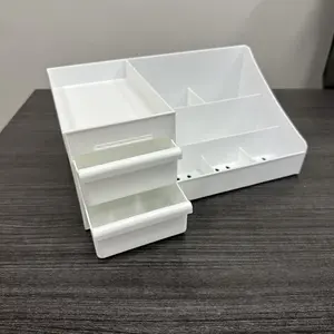 Desktop Storage Box with Double Drawers - Open + Hidden Compartments. Classified Storage for Bathroom Skincare Products/Makeup Brushes, Office Stationery and Sundries. Keep Home Tidy and Organized. Title 3 (Focus on Light Luxury Texture + Aesthetics)