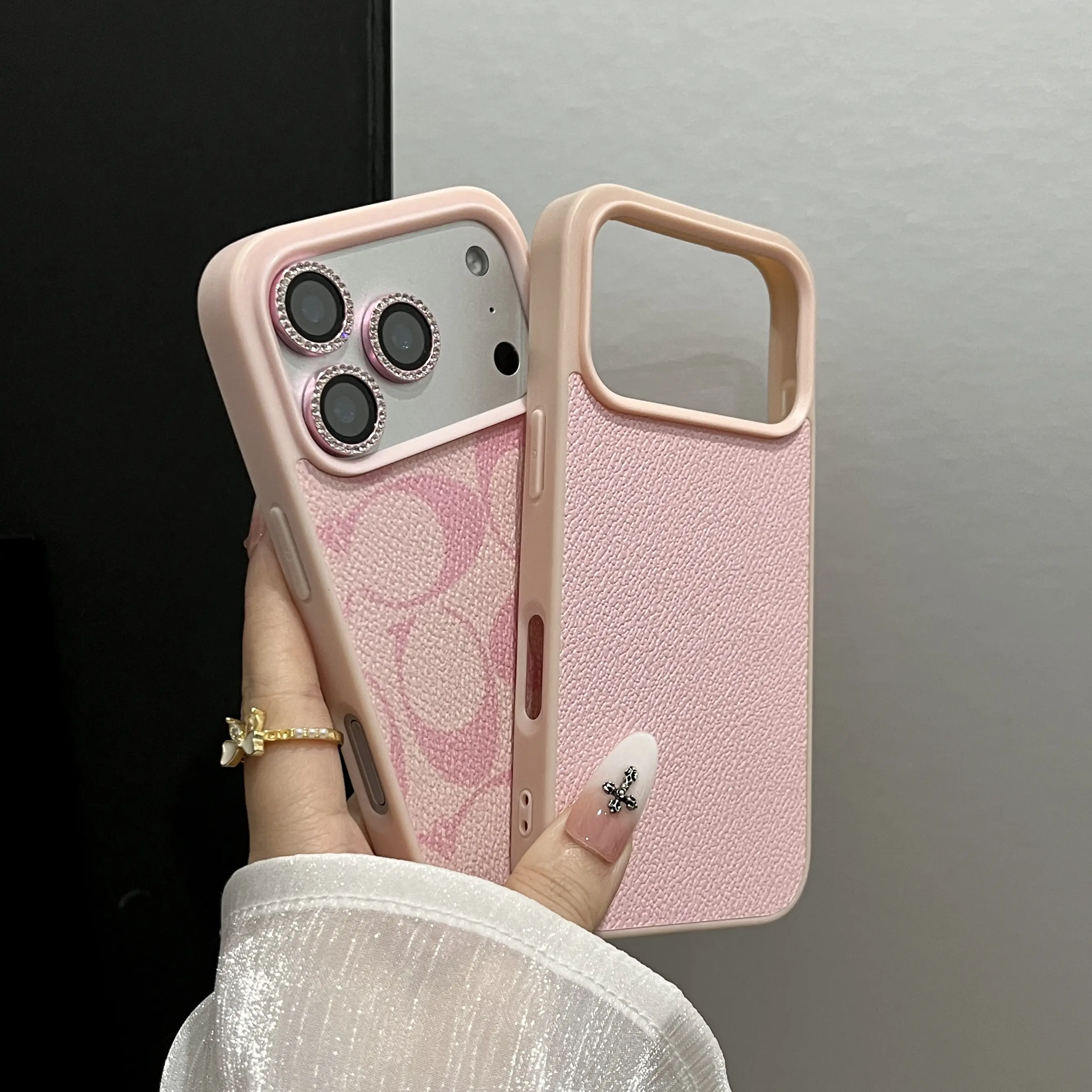 Luxury Pink Textured Shockproof Soft Phone Case with Button Protection, Casing for iPhone 12/13/14/15/16/17 Pro Max & 16 Plus, Women's Cute Influencer-Style Full-Ceramic Protective Cover, Best-Selling Gift, Wireless Phone Accessories