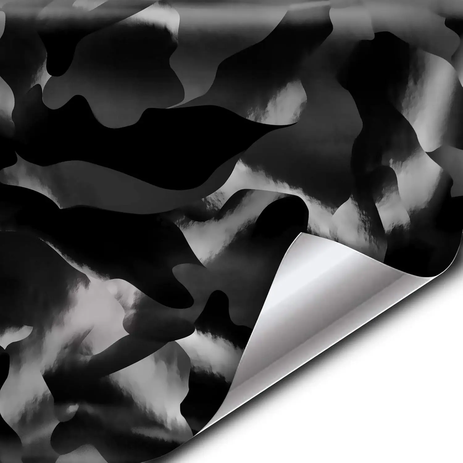 + 2020 Edition Black Stealth Large Sized Pattern Camouflage Vinyl  Wrap Roll (1ft x 5ft) Self Adhesive Film Air Release Technology, Scratch Resistance, Protective Liner, Bubble-Free
