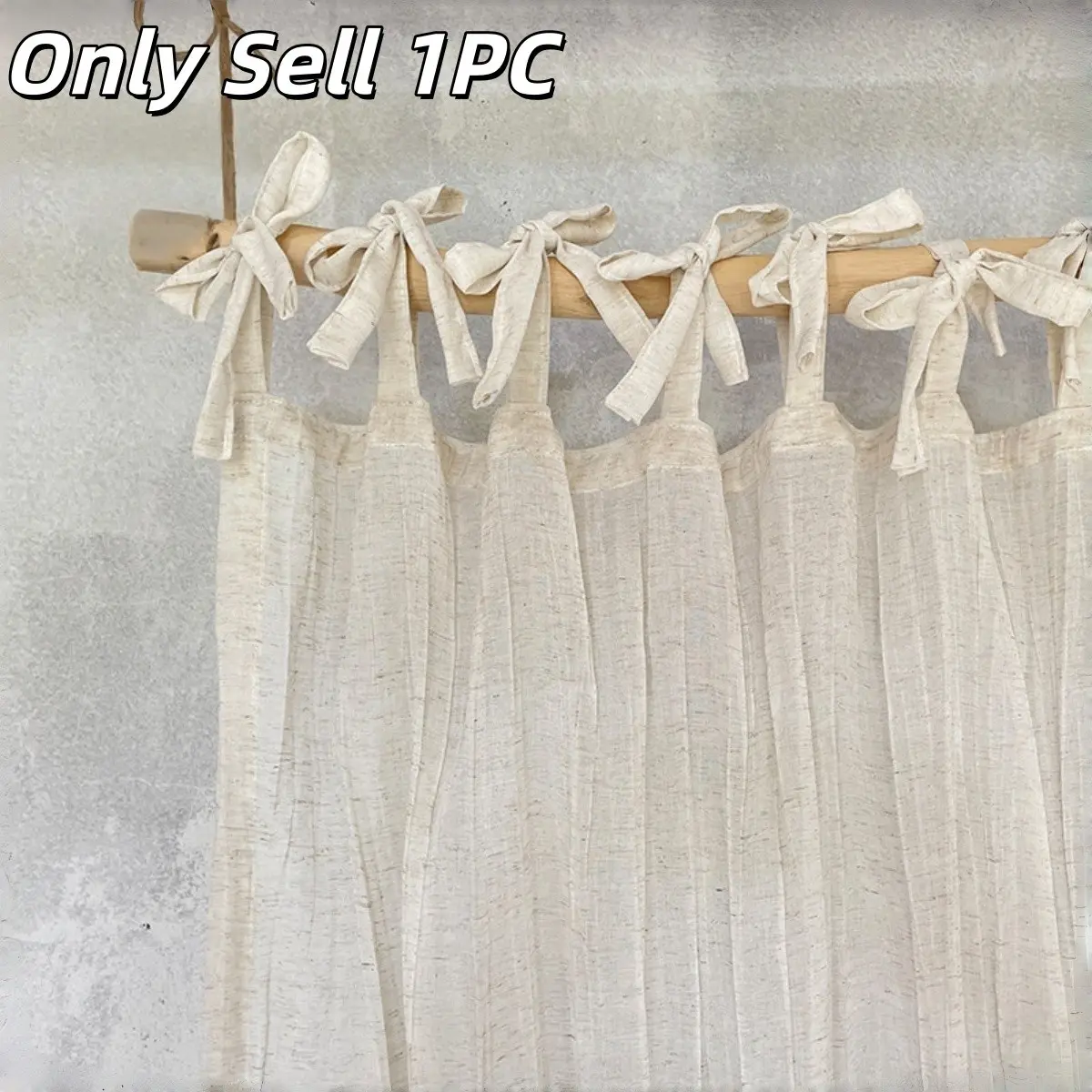 1PC New Japanese Style Wabi-Sabi Curtains, Cotton Linen Pleated Tie-Back Curtain, Semi-Transparent Privacy Drapes, Boutique Home Decor, Interior Decorations