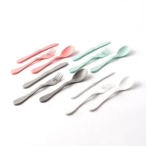 KNORK (Mint, coral, white, gray) Eco 12 Piece (Fork, Knife, Spoon) Biodegradable Bamboo Reusable Flatware Set Cutlery Tableware