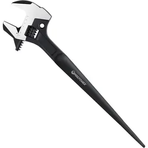 16-inch Adjustable Construction Spud Wrench, 4 in 1 Multifunctional Use for Adjustable Wrench and Hammer, Max Jaw Capacity up to 1.57"