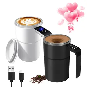 Multifunctional Electric Magnetic Self Stirring Mug with Lid, Automatic Mixing Cup, Rechargeable Automatic Mixing Cup w/LCD Thermometer for Coffee, Tea, Hot Chocolate at Office/Kitchen/Travel,valentines gift for boyfriend,Girlfriend's gift Drink Drinkware