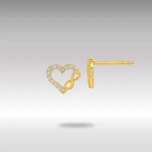 14K Gold Polished Cut Out Heart and Infinity Sign CZ Post Earrings - Model YE2033
