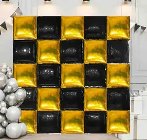 Gold and Black Square Foil Balloons Wall, Double Sided Magenta Mylar Balloons Backdrop Helium Mylar Balloo Kit for Anniversary, 2025 Graduation,Wedding, Birthday Party Decorations 25PCS