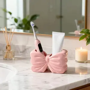 Creative Toothbrush Holder, Cute Bathroom Accessories, Bow Design, Home Use, Toothbrush and Toothpaste Organizer, Girl's Heart