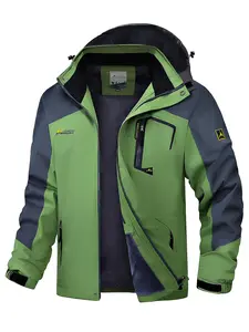 Men's Colorblock Zip Up Ski Jackets, Casual Thermal Lined Windproof Long Sleeve Coats for Fall & Winter,  Gym Tops, Men's Clothes for Skiing