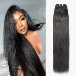 Yaki Straight Hair Bundles Quick Weave Hair Bundles 3 Packs Pure Protein Synthetic Fiber Hair Bundles Sew In Hair Extensions for Women(1B, 22 24 26 Inch)