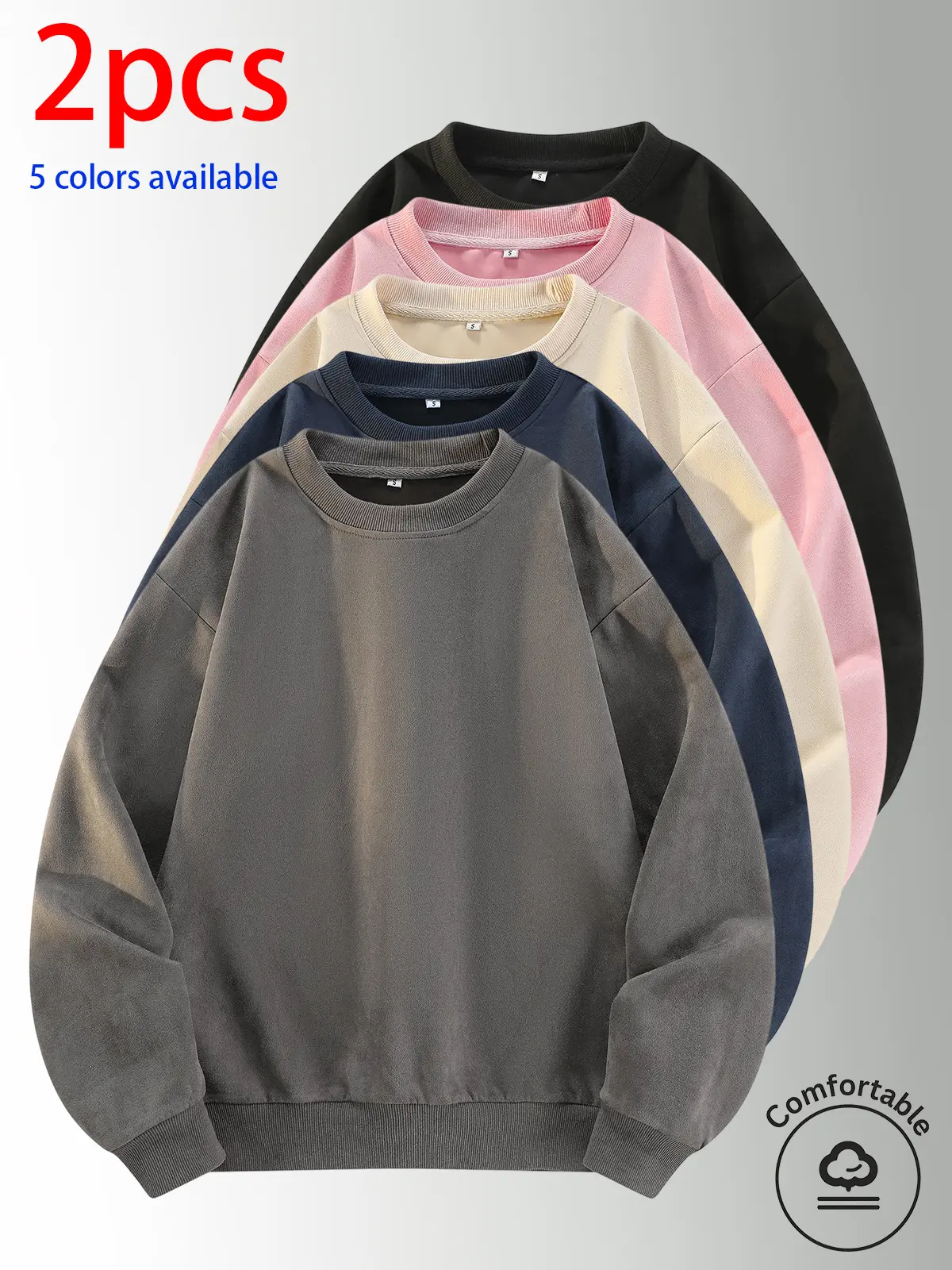 2-pack: men’s crewneck sweatshirt, men’s pullover sweatshirt.Loose, comfortable fit; available in multiple colors. Suitable for home wear, casual everyday wear, outdoor sports, campus activities, work, and commuting. Ideal for daily replacements, couples’