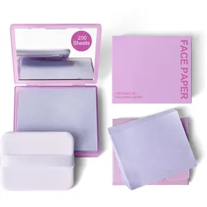200 Sheets Face Oil Blotting Paper, Included Refills, Mirror and Puff, Oil Absorbing Sheets for Matte Makeup, Controls Shine, Absorb Excess Oil, Travel Size Gentle Face Oil Control
