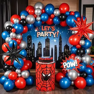 125-Piece Spider Theme Balloon Arch with Black, Red, and Blue Balloons for Baby Shower, Spider Theme Birthday Party Decorations, Christmas Decorations, Navidad Decor