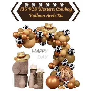 136PCS Cow Print Balloon Garland Arch Kit – Brown & Black Western Cowboy Party Balloons for Baby Shower, Farm Theme, Cowgirl Birthday Decor