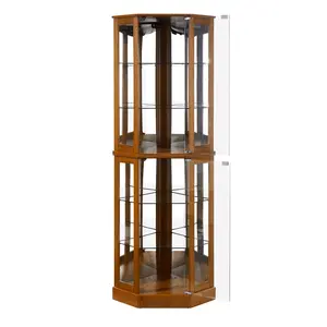 6 Shelf Corner Curio Display Cabinet with Lights, Mirrors and Adjustable Shelves, Oak