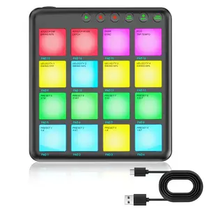 MIDI Pad Controller - Wireless Connection, 16 RGB Beat Pads, Portable Music Production Tool for Beginners, Compatible with Laptops, Tablets, Phones