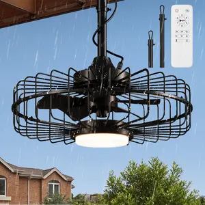 TEHANLD Outdoor Ceiling Fan with Light, 20" Waterproof & Rustproof - 6 Speeds & Timer, 3CCT Dimmable LED, Remote Control, Reversible Fan Direction - for Patio, Porch, Gazebo（Black）