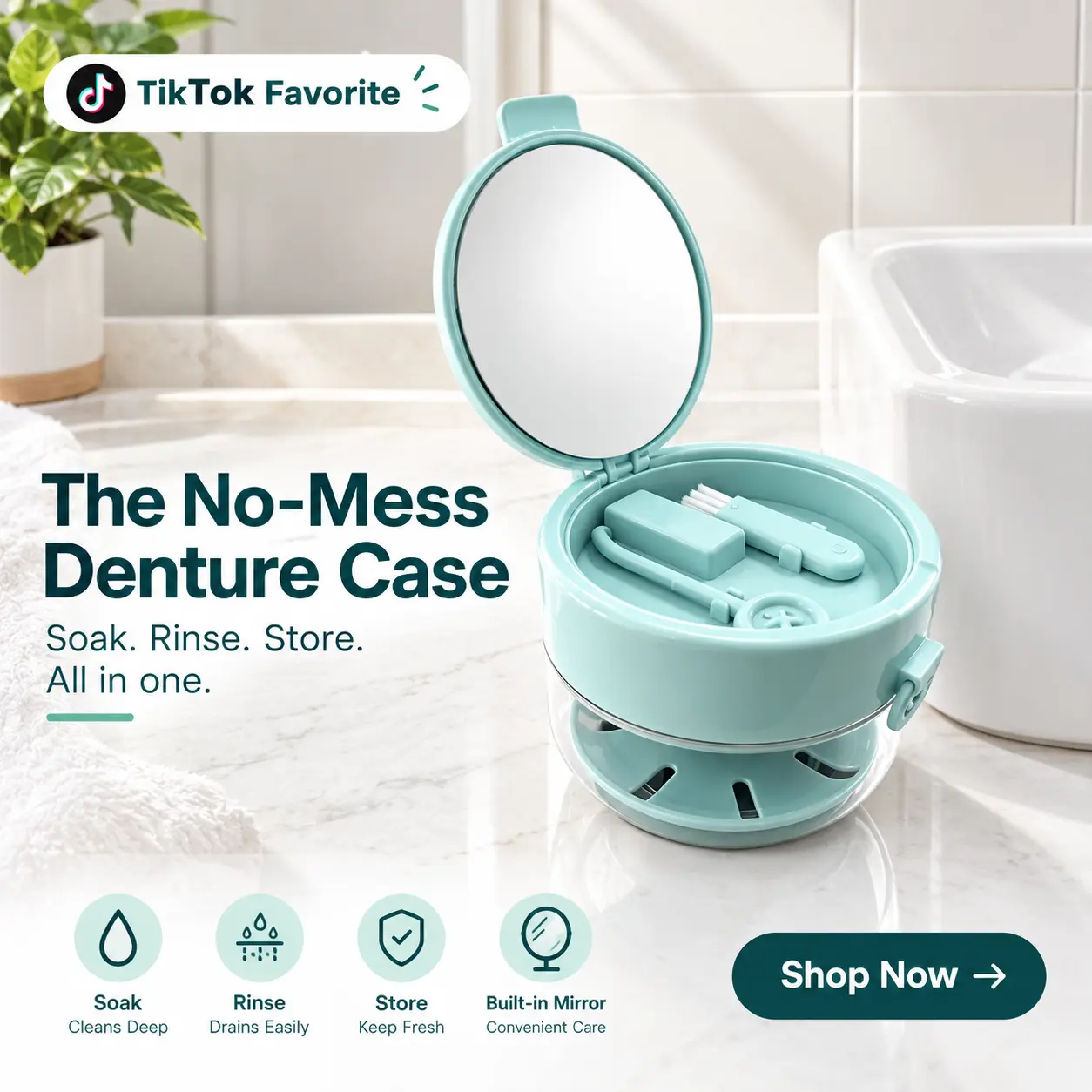 Oral Retainer Cleansing Case with Drainage Tray - Upgraded ABS Box with Silicone Seal Ring, Denture Care Tool & Mouthguard Organizer