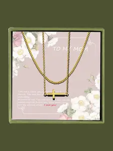 Women's Elegant Cross Chain Pendant Necklace, 2024 New Style Exquisite Trendy Pendant Necklace, Chic Jewelry As Gift for Mom with Blessing Card and Box