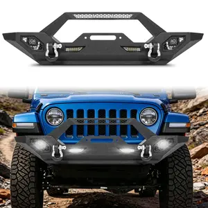 MONOKING Heavy-Duty Off-Road Front Bumper with LED Lights, D-Rings - Auto Body Frame Replacement for 2007-2026 Wrangler JK, JL, JT Registration Plate Holder Compatible