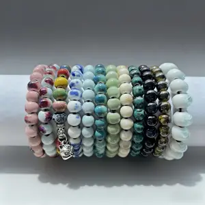 8/10MM Colorful Porcelain Beaded Stretch Bracelet Unique Handcrafted Jewelry for Daily Wear Multi-Color Beads Stackable Clay Beaded Bracelets Beaded Protective Bracelet