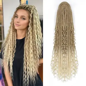 DE Dreadlock Extensions Blonde Synthetic Wavy Double Ended Dreads 15 Strands Handmade Crochet Dreads Soft Loc Extensions for Women Men 24 inches Handmade Soft DE Dread Locks T27-613