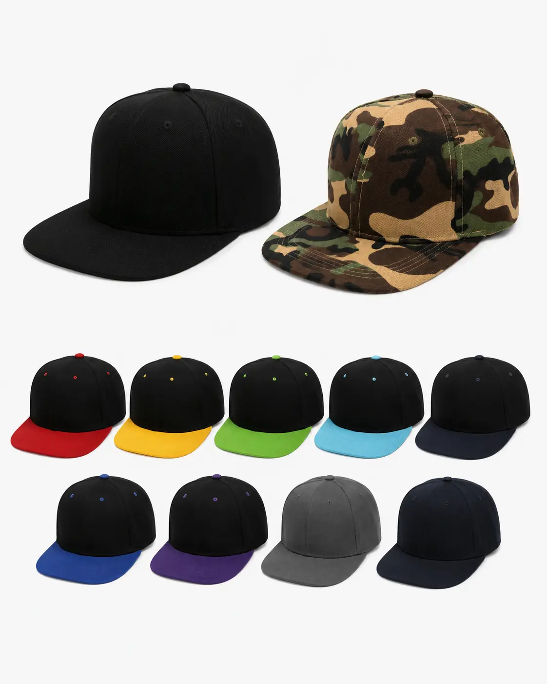 Customizable Blank Snapback Hats Flat Brim Hats Baseball Caps Bulk