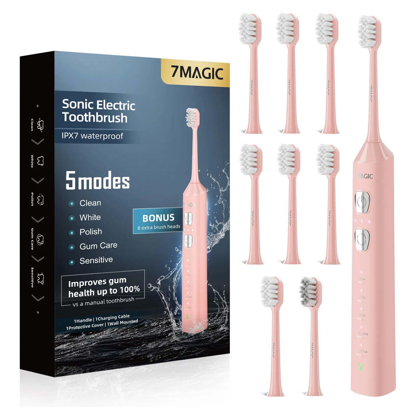 7MAGIC Sonic Electric Toothbrush for Adults and Kids - Up to 180 Days Runtime, 42000 VPM Powered Toothbrush, 5 Modes & 3 Intensities for Sensitive Teeth & Braces, Includes 8 Brush Heads - TikTok Shop 7MAGIC Sonic Electric Toothbrush for Adults and Kids - Up to 180 Days Runtime, 42000 VPM Powered Toothbrush, 5 Modes & 3 Intensities for Sensitive Teeth & Braces, Includes 8 Brush Heads - TikTok Shop