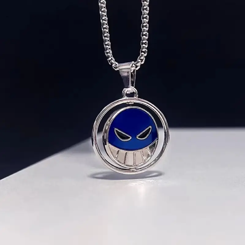 Anime 1 Piece Ace Necklace, Rotating Metal Alloy Pendant with 60cm Chain, Unisex Cosplay Jewelry Gift, Anime One Piece