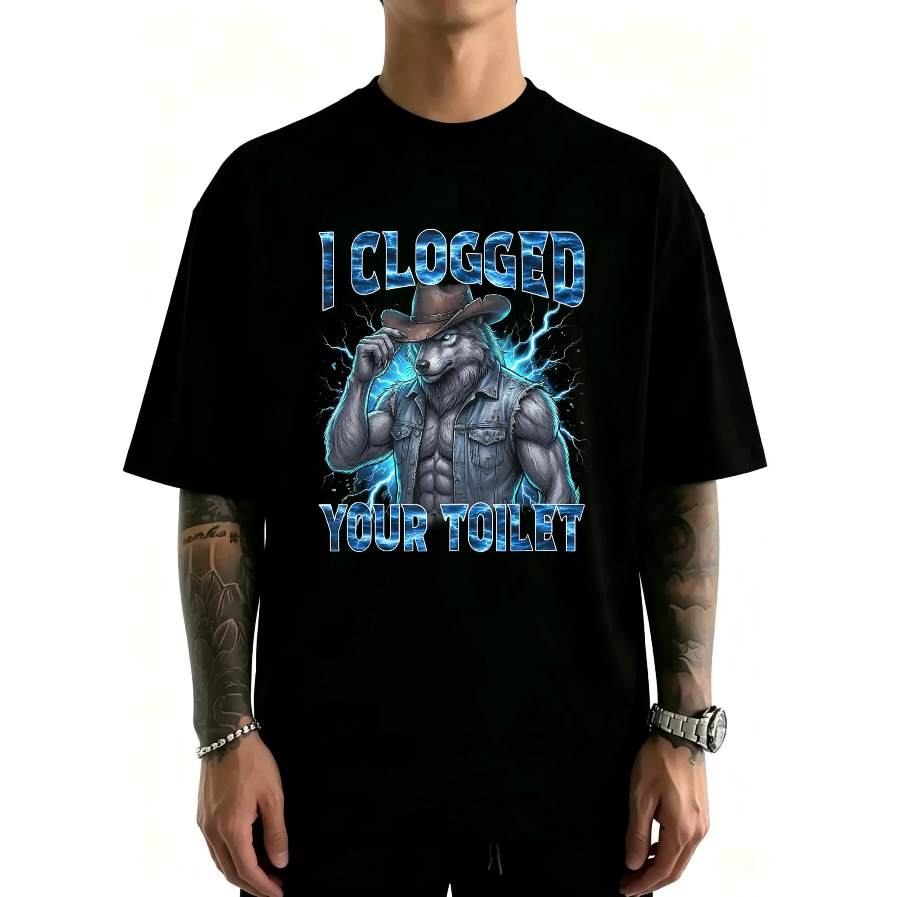 Unisex I Clogged Your Toilet Funny Alpha Wolf Meme Stupid Brainrot Fashion T-ShirtCotton Clothing Streetwear Men's Top