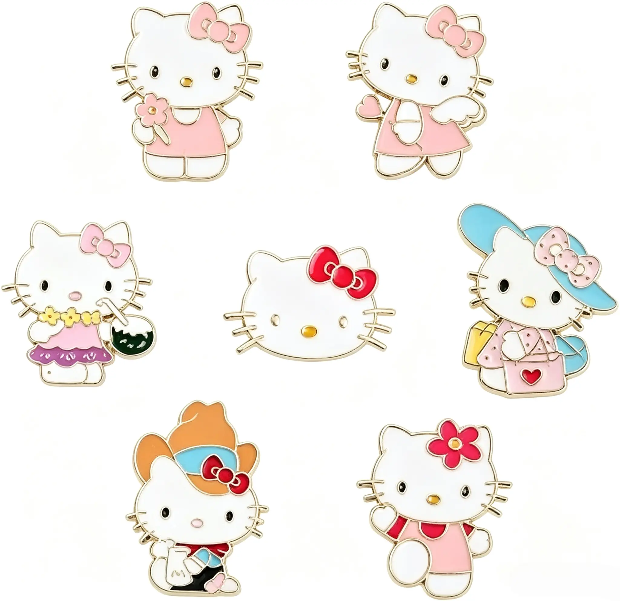 Sanrio Hello Kitty Mixed‑Design Lapel Pin Bundle, Cute Enamel Badge Kit For Backpack Ornament & Casual Outfit Fashion Styling