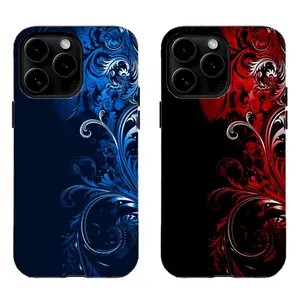 Vintage Floral Swirl Phone Case, Blue/Red Baroque Pattern Protective Cover For iPhone 11 12 13 14 15 16 17 Pro Max For Samsung S26 S25 S24 S23 S22-Gift For Fans/Him/Her
