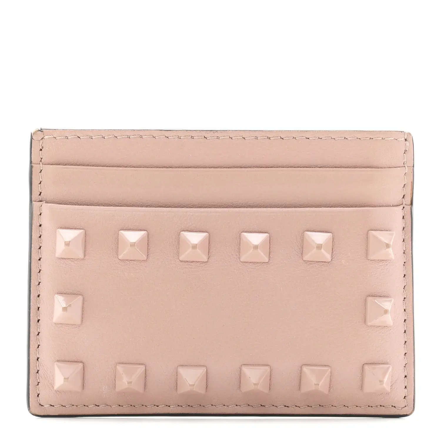 Pre-owned Valentino Leather Small leather goods Garavani Garavani Vitello Rockstud Card Holder Poudre