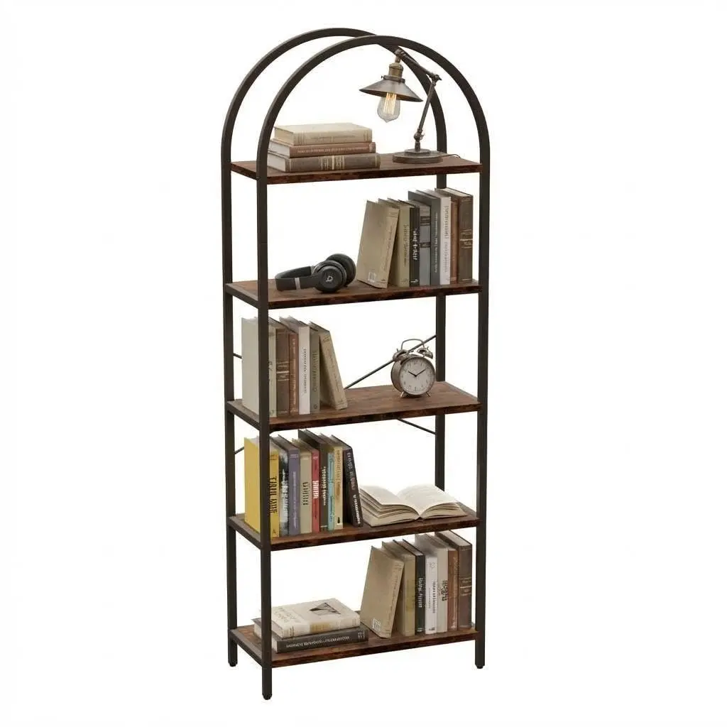 Garvee 5 Tier Bookshelf Arched Bookcase Modern Standing Bookshelves Tall Display Racks Metal Book Shelf for Bedroom, Living Room, Home Office