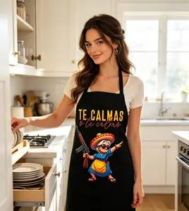 1 piece; suitable for cooking, baking, home cleaning, gardening - Household workwear, apron with fun cartoon character prints, casual cross design kitchen a, with humorous phrases, 100% polyester fiber woven