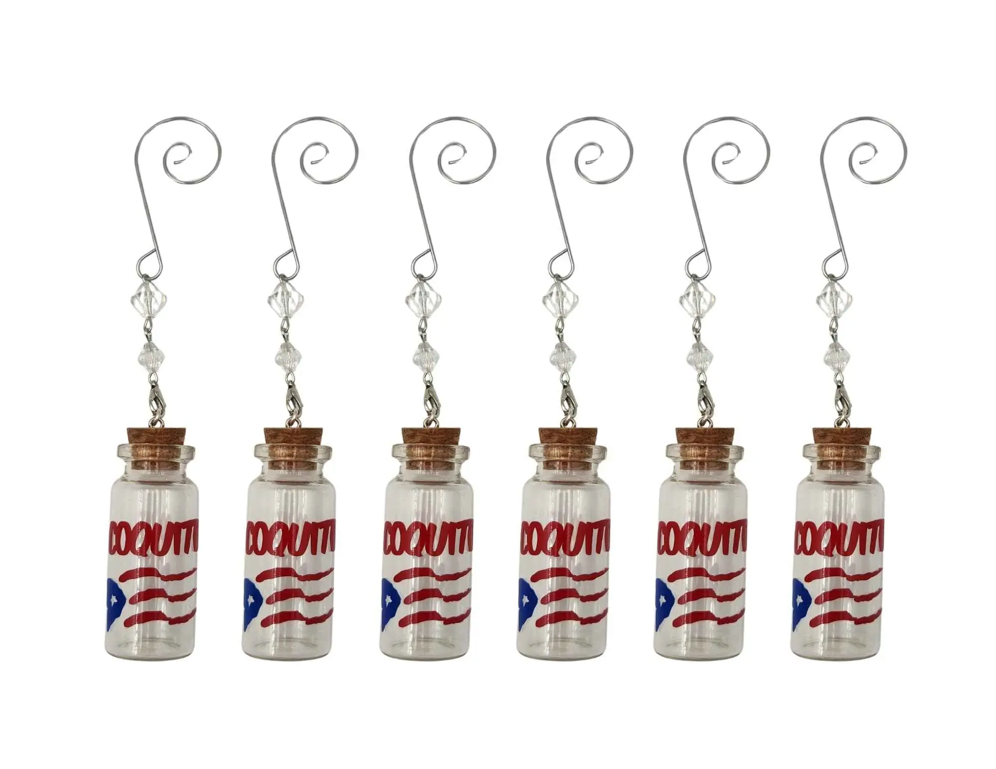 6-Pack Tropical Traditional Lightweight Miniature Coquito Bottles - Puerto Rico Flag Christmas Decor Ornaments, Festive Home Gift Supplies