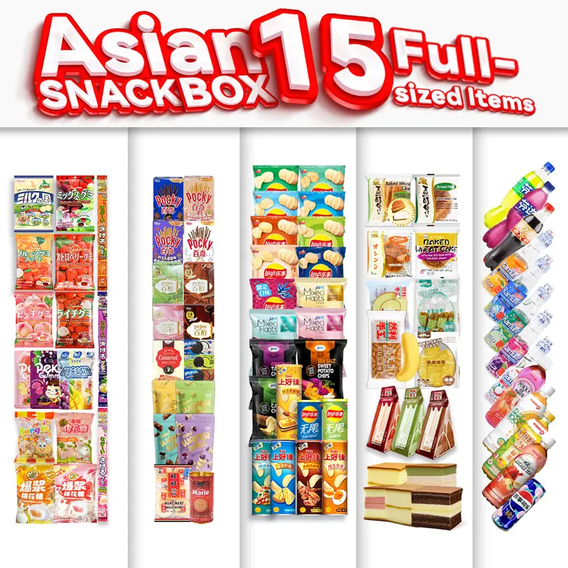 Asian Snack Box 15 Full-Size Japanese Korean Chinese Snacks & Drinks Dessert Candy
