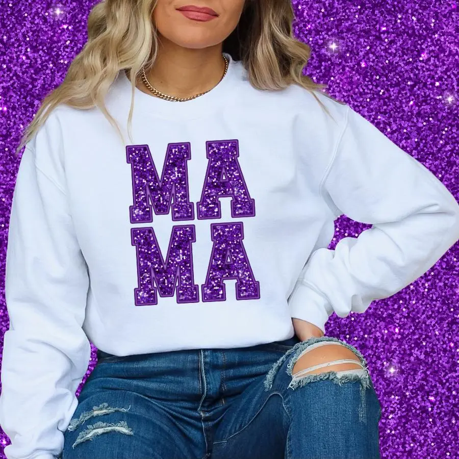 Purple glitter Mama DTF transfer
