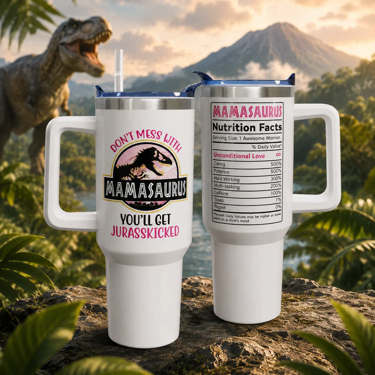 40oz Mom Tumbler with Handle Mamasaurus cup, Mom Gifts from DaughterSon,Mama Birthday gifts, Mother's Day Gift for Mama， Best Mother In Law Gift,Mother Coffee cup Stainless Steel Travel Mugs