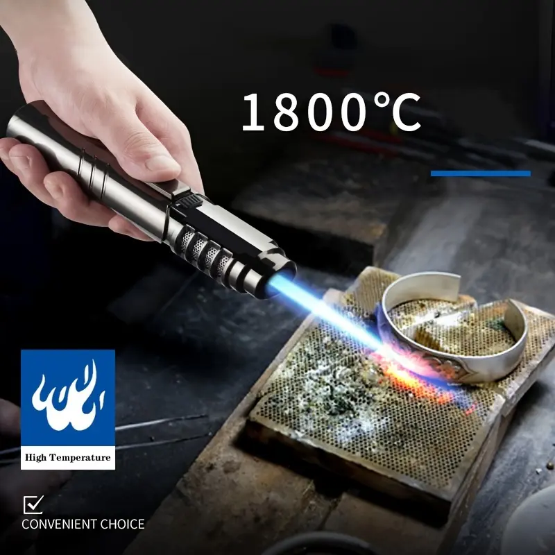 Butane Gas Blowtorch - 1800° High Temp Metal Body Tool with Multifunctional Nozzle, Windproof Blue Portable Design, Adjustable Flame Control, Gift Box (No Butane) for Camping Gear, Outdoor Welding, BBQ, Windproof Tip, Functional Tool