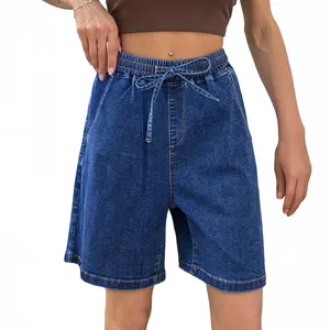 SIDEFEEL Women's Loose Denim Five-Point Shorts Elastic Waist Drawstring Casual Denim Shorts