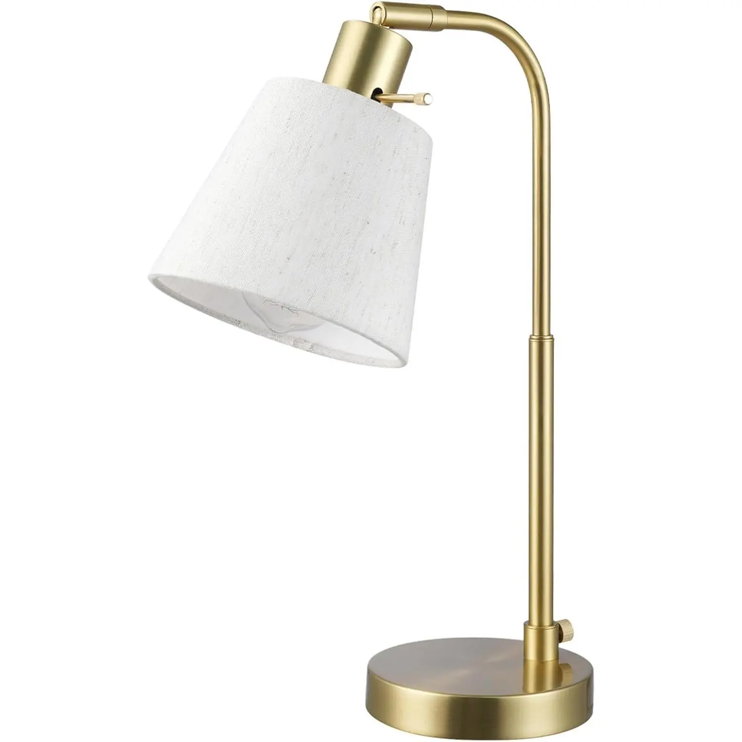 16" Adjustable Arm Desk Lamp (Model 61000057) - Matte Brass Finish, White Shade, Adjustable Pivot Joint, Socket Rotary Switch, E26 Base, Aesthetic Indoor Use Lighting for Bedroom, Office, Reading Nook, Bases & Shades, Desk Lamps