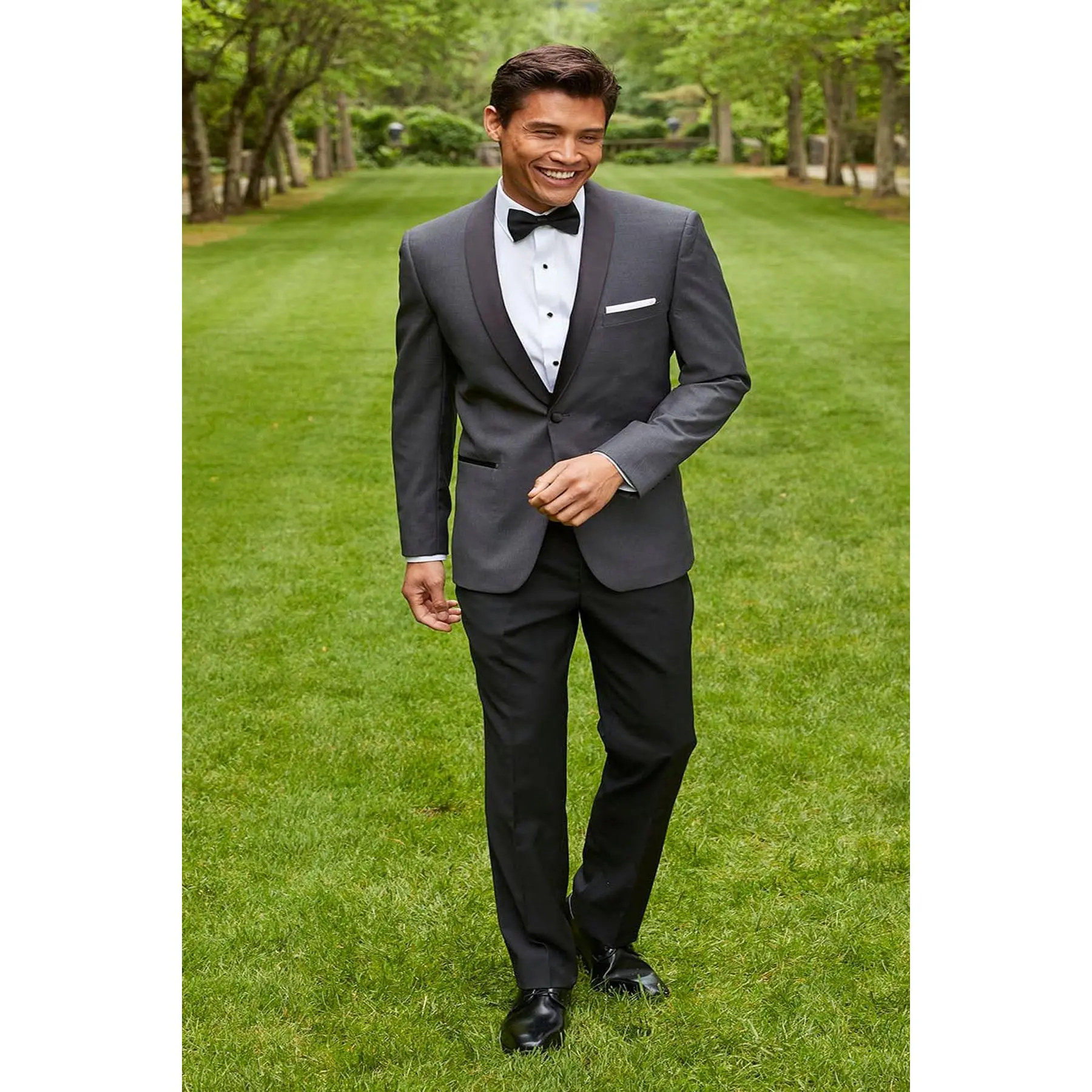 Ultra Slim One Button Charcoal w Black Shawl Lapel Tuxedo Jacket