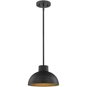 Lighting 6309900 Malte One-Light Indoor Pendant, Hammered Oil Rubbed Bronze Finish and Metal Shade with Gold Interior