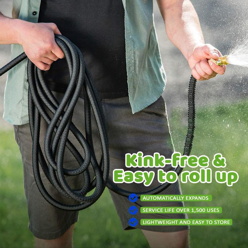 Heavy Duty Superior Strength，Expandable Garden Hose,4 -Layer durable collapsible Latex Core,Extra Strong Brass Connectors ,lightweight flexible water hose