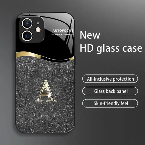 Suitable for [iPhone 12] New high-end flashing letter glass mobile phone case New business simple metal paint electroplated glass mobile phone case Affordable anti-fall and anti-fingerprint-888