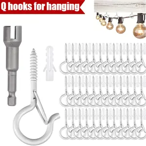 30 Pcs Q Hooks, Screw-In Hooks for Outdoor String Lights, Garden Hooks with Safety Clip, Plant Pot Eye Hooks for Walls and Ceilings